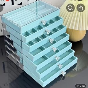 🆕️ TIFFANY BLUE VELVET JEWELRY ORGANIZER BOX - 7 DRAWER